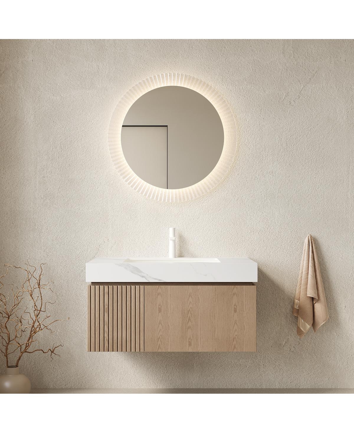 Sillysis Wall Mounted Bathroom Vanity, Sintered Stone Top, Carrara Ceramic Sink, Soft Close Cabinet