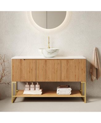 47.6 Inch Bathroom Vanity with Ceramic Basin, Sintered Stone Countertop, Soft Close Door Storage Cabinet, Open Shelf