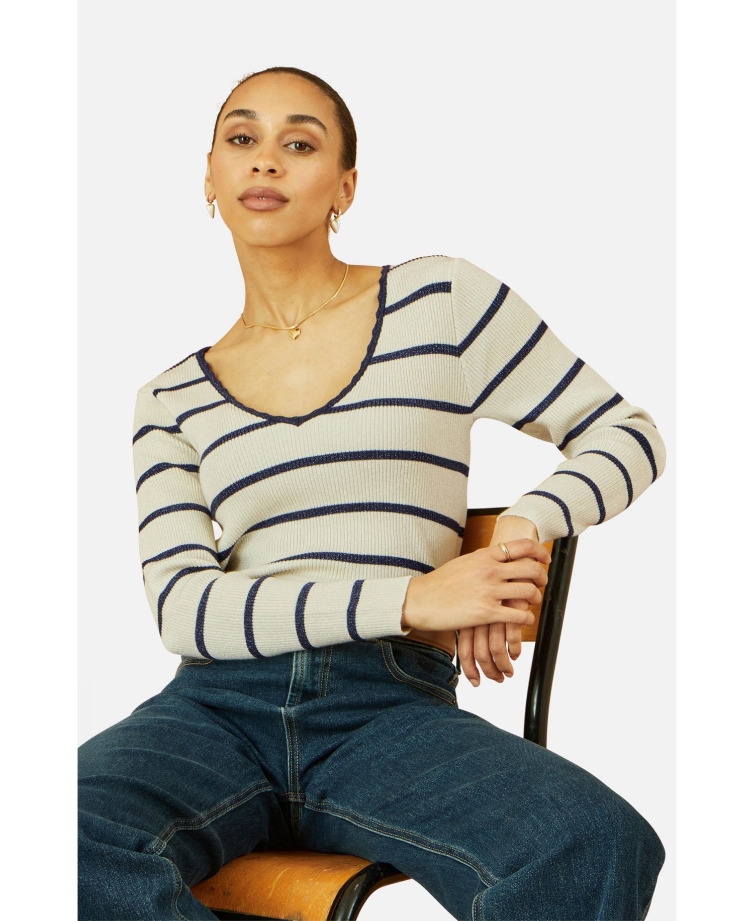 Women's Metallic Stripe Knitted Ribbed Top