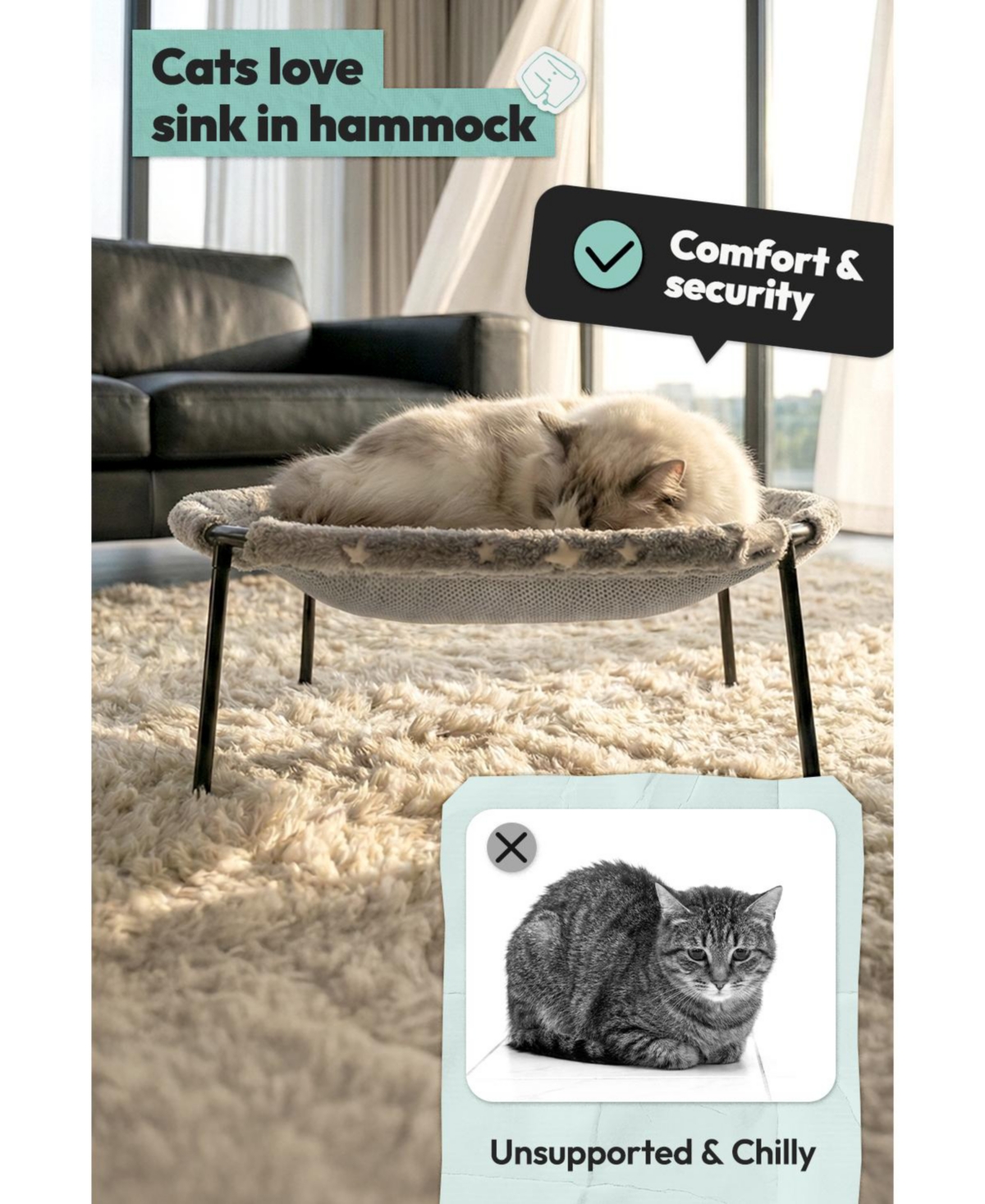Ltmate Elevated Cat Bed,Glow-in-The-Dark Fabric for Large Indoor Cats, Breathable Cover
