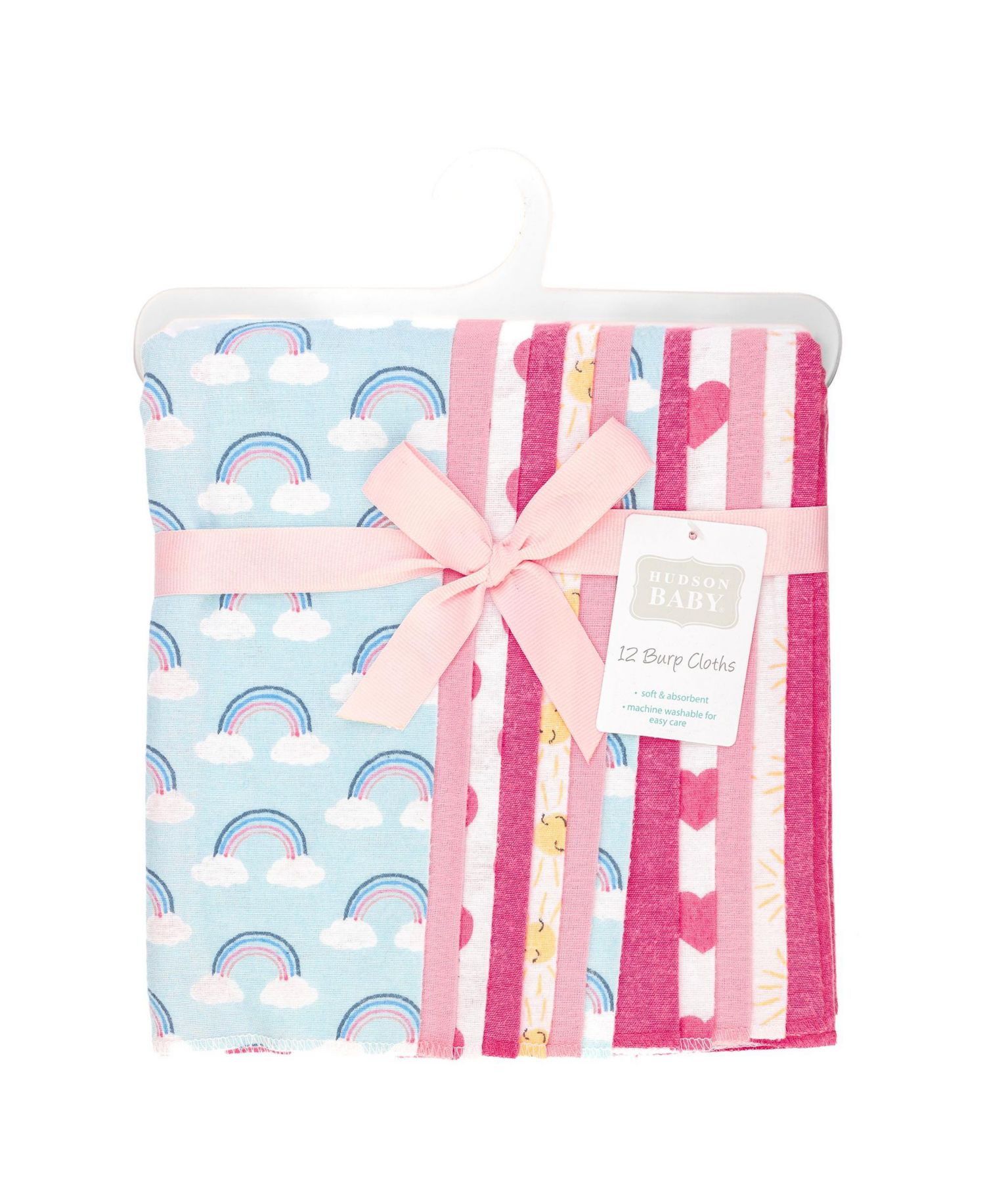 Girl Cotton Poly Flannel Burp Cloths Bundle, Cloudy Rainbow