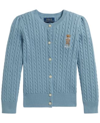 Girls' 2T-6X Polo Bear Mini-Cable Cardigan Sweater