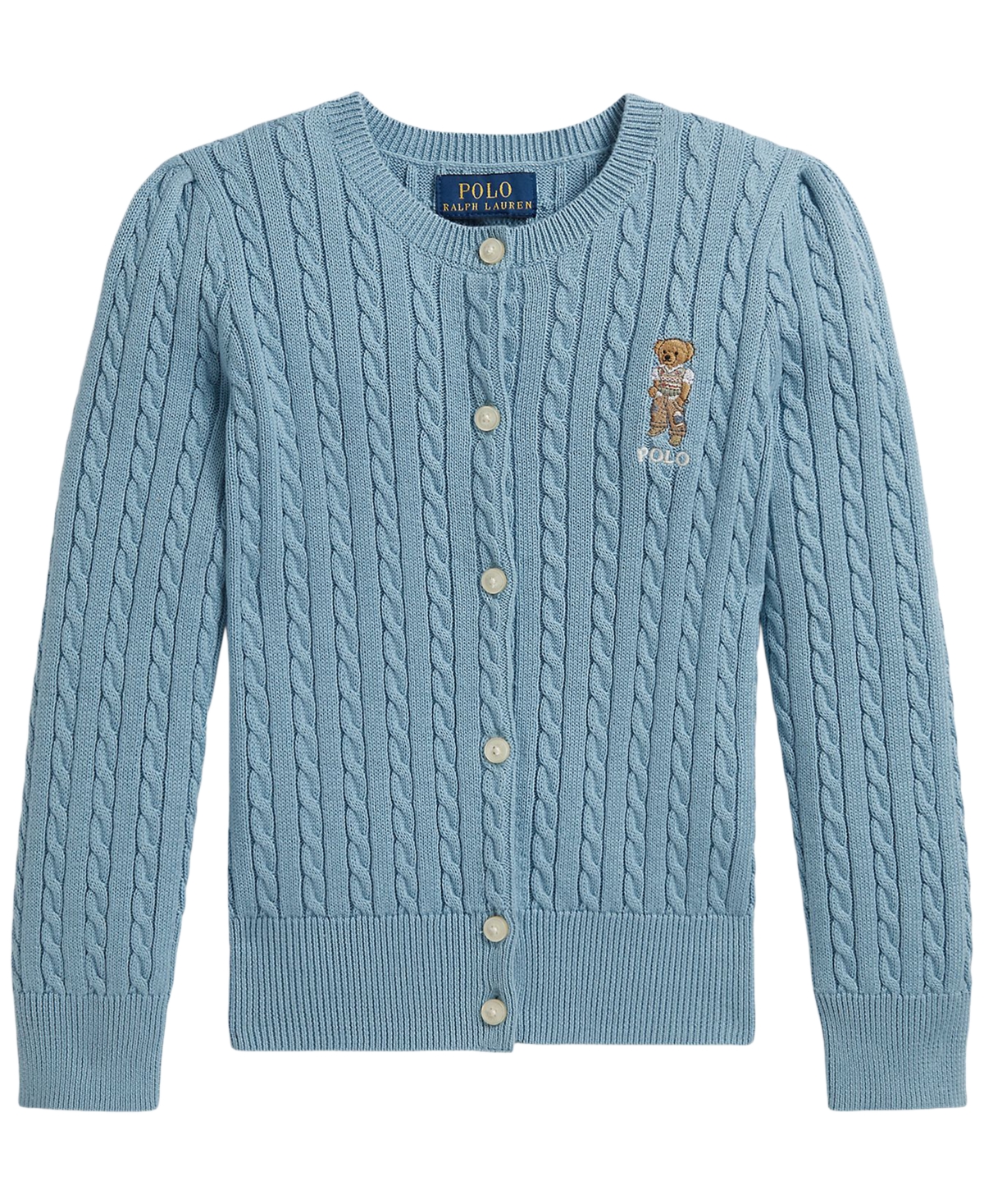 Polo Ralph Lauren Girls' 2T-6X Bear Mini-Cable Cardigan Sweater