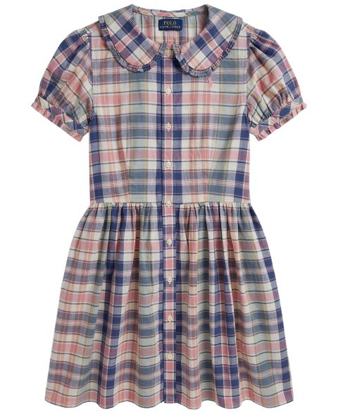 Рубашка Polo Ralph Lauren Short-Sleeve Dress Shirt для девочек, цвет: Земляной синий / Розовый