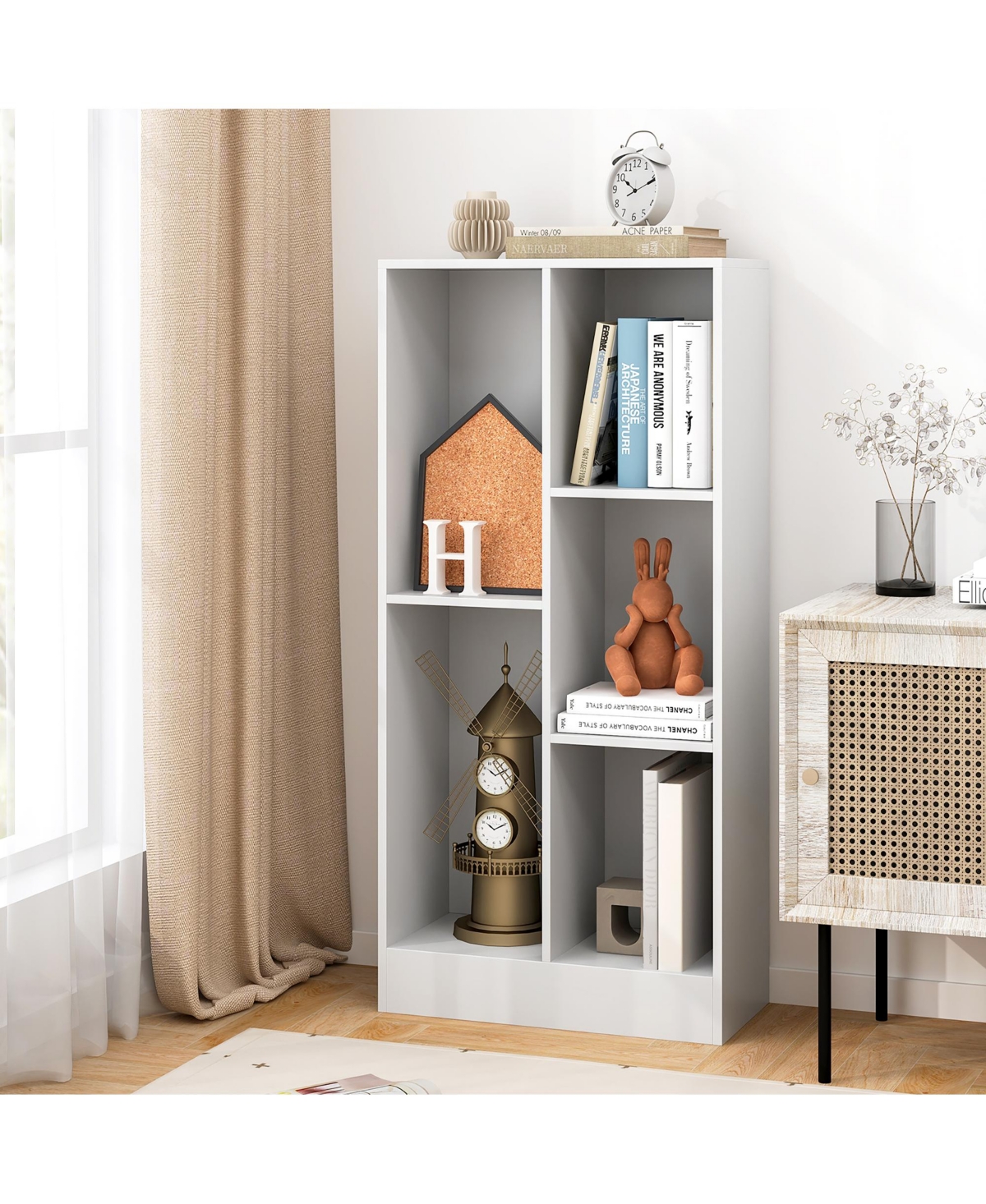 Gymax 5 Cube Bookshelf 41 Inch Floor Bookcase with 2 Anti Tipping Kits Freestanding Storage