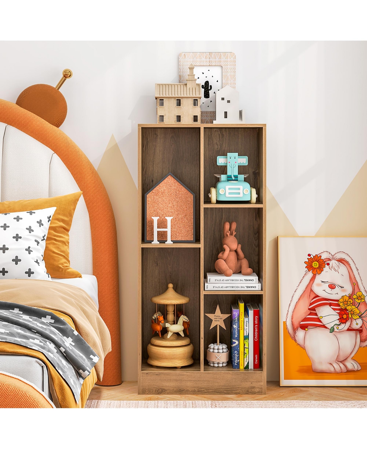 Gymax 5 Cube Bookshelf 41 Inch Floor Bookcase with 2 Anti Tipping Kits Freestanding Storage
