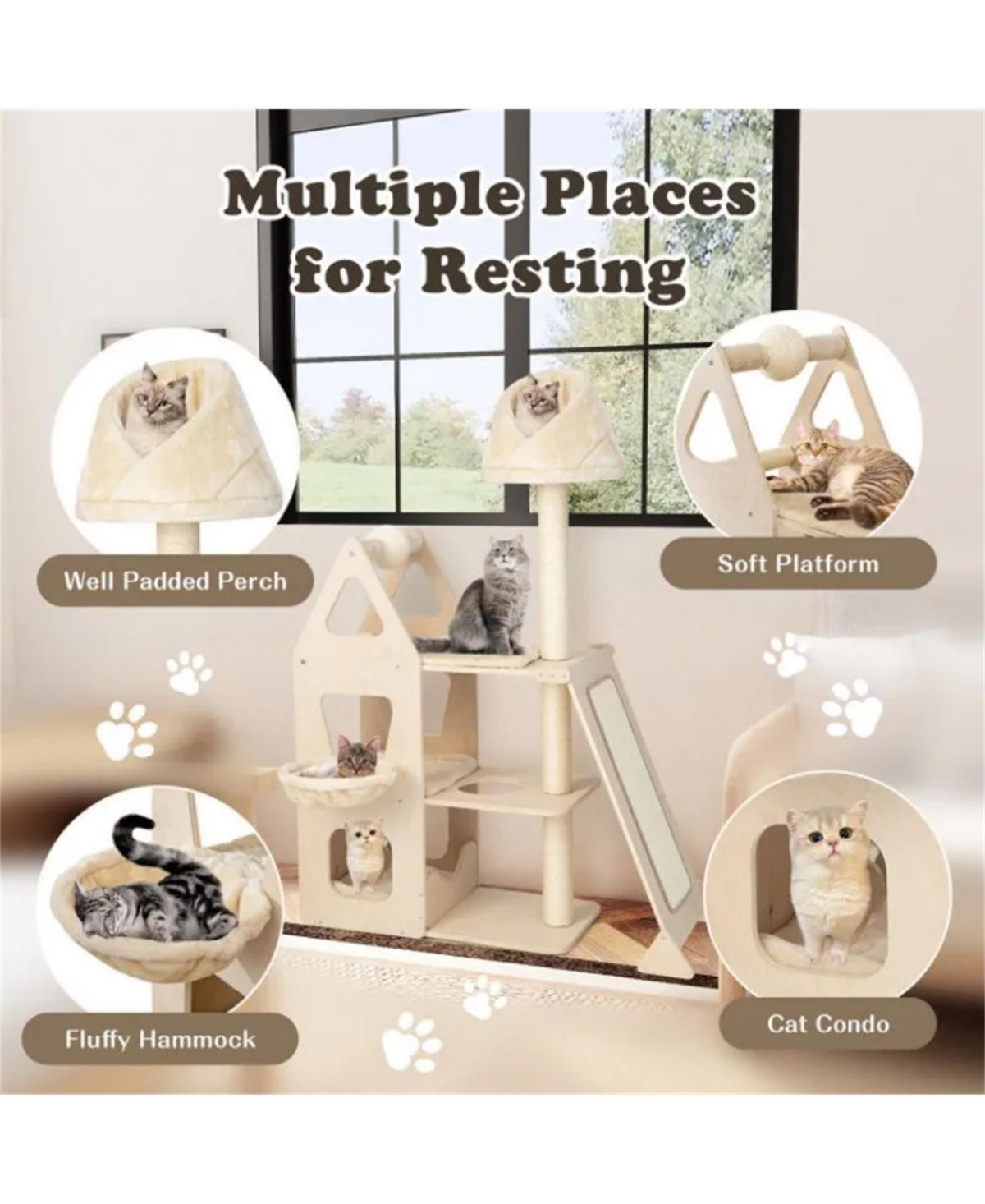 Zeus & Ruta Multi Level Cat Tree with Sisal Scratching Post for Indoor Cats