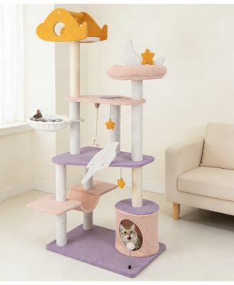66 Inch Tall Cat Tree with Sisal Covered Scratching Posts for Indoor Cats