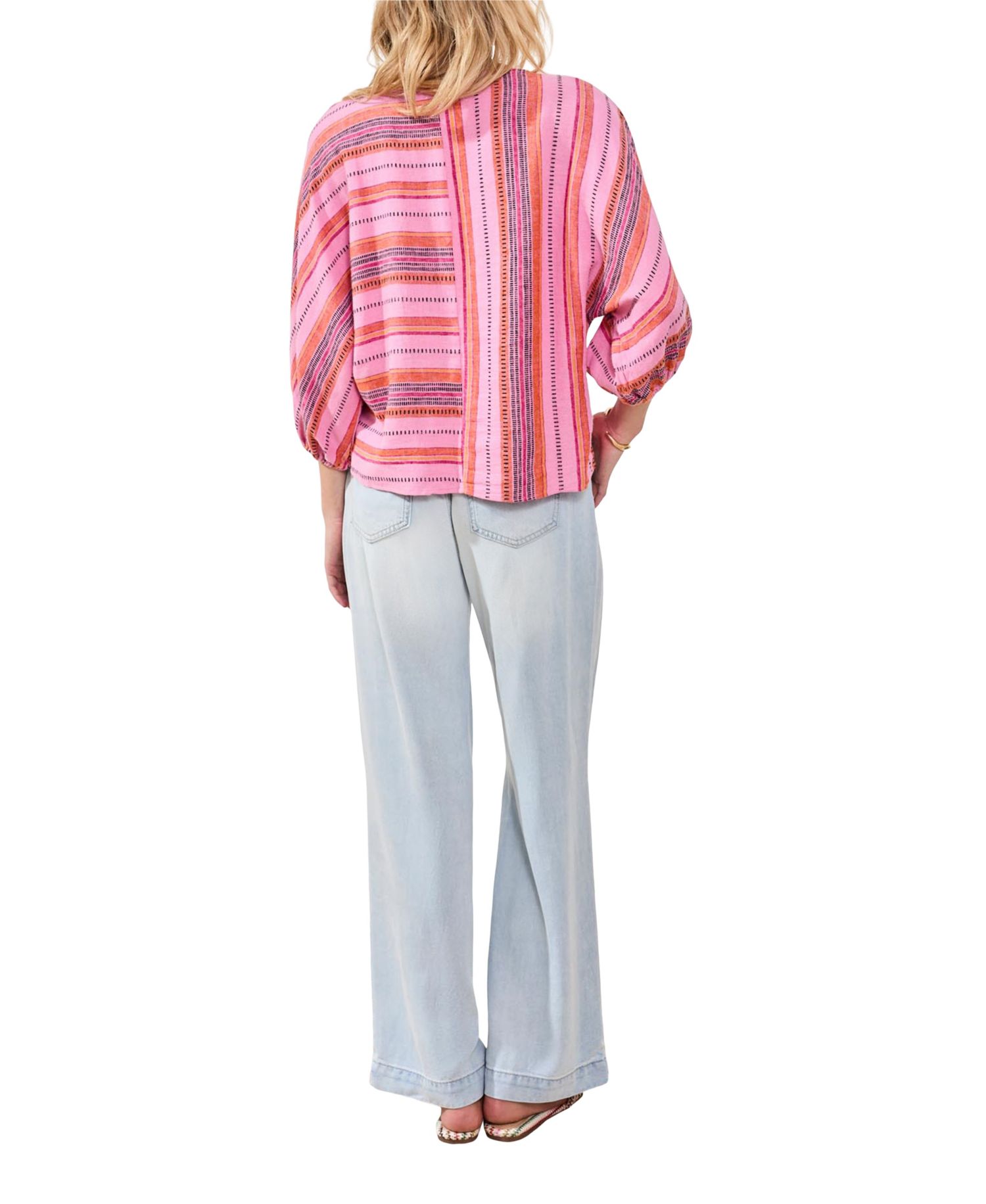 Women's Boat Neck Striped Top with Dolman Sleeve