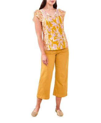 Women's Mixed Print Notch-Neck Top