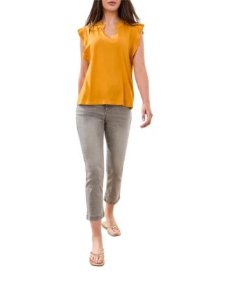 Women's Ruffle-Sleeve V-Neck Mixed Media Top