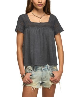 Women's Square Neck Lace Trim Swing Top