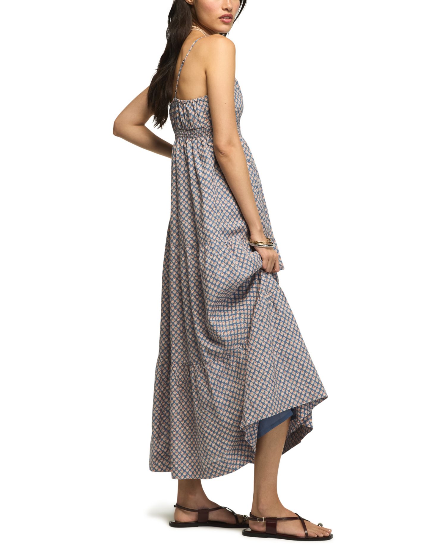Women's Printed Ruched Waist Midi Dress