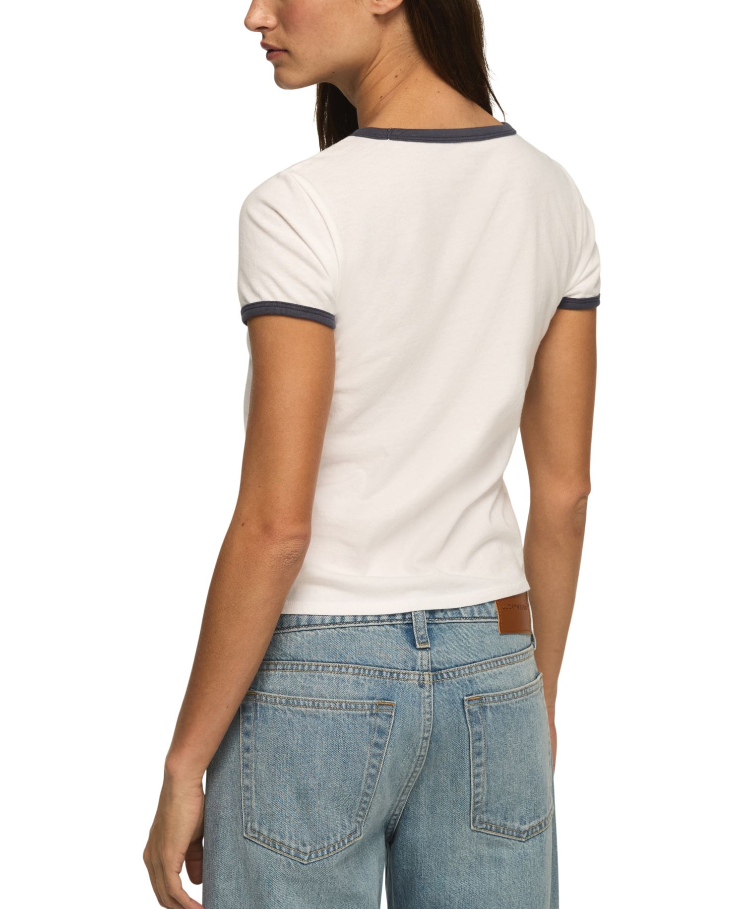 Women's Bow Detailed Cropped Ringer T-Shirt