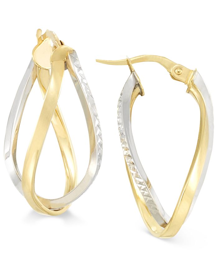 Macy's Two-Tone Interlocking Twisted Oval Hoop Earrings in 10k Yellow ...