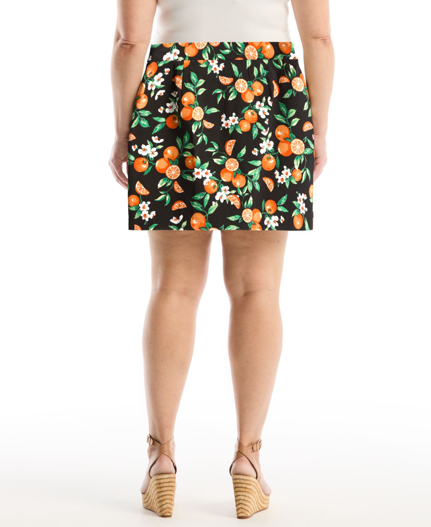 Plus Size Orange Print Horse Bit Belted Skort