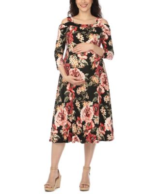 Women's Cold Shoulder Floral Print Maternity Dress