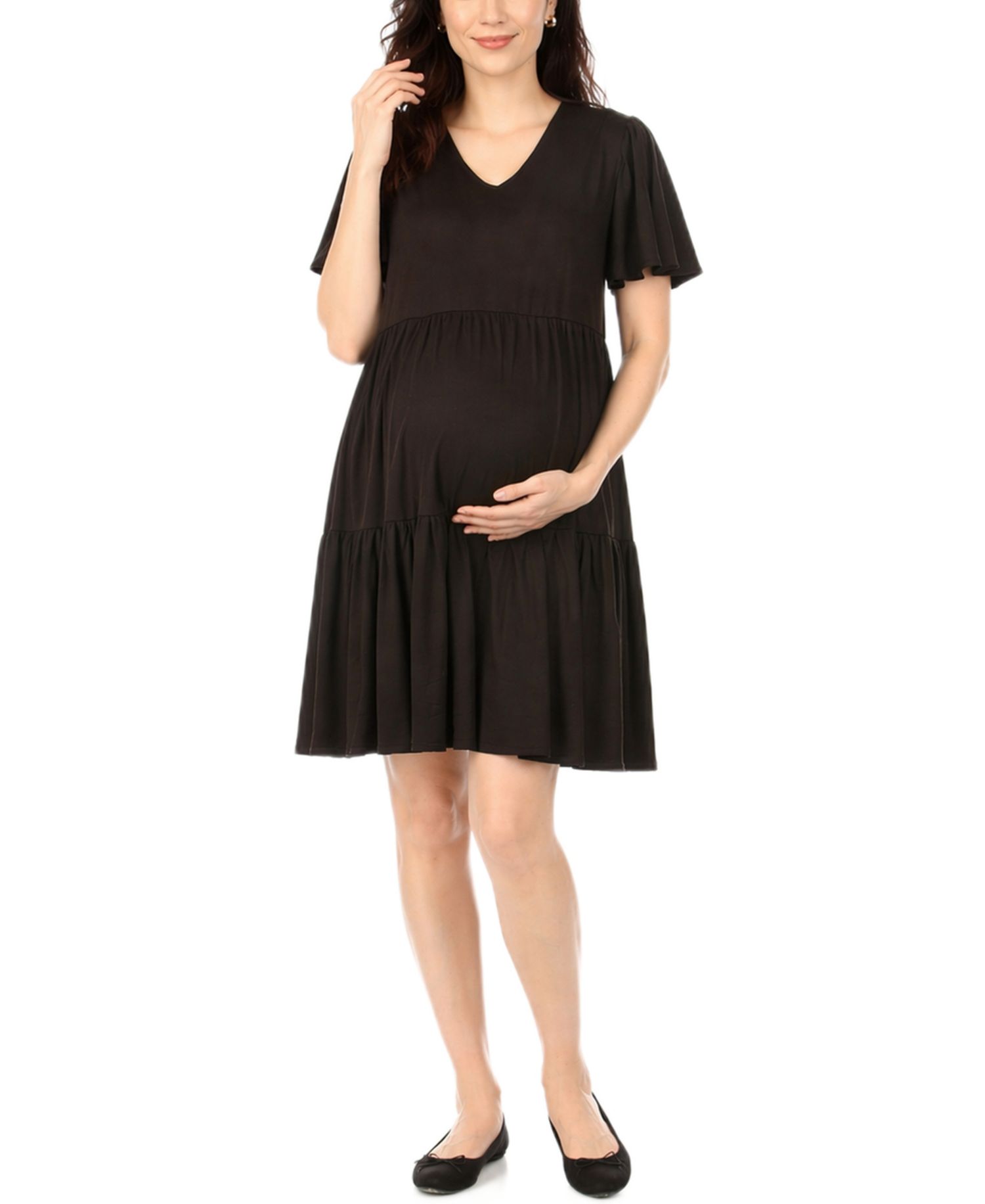 Women's Short-Sleeve Tiered A-Line Maternity Dress