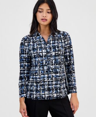 Women's Printed Collared 3/4-Sleeve Top