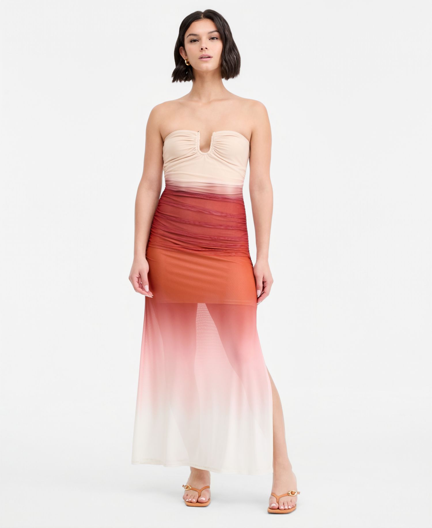 Women's Ombr&eacute; Mesh Hardware-Trim Strapless Dress