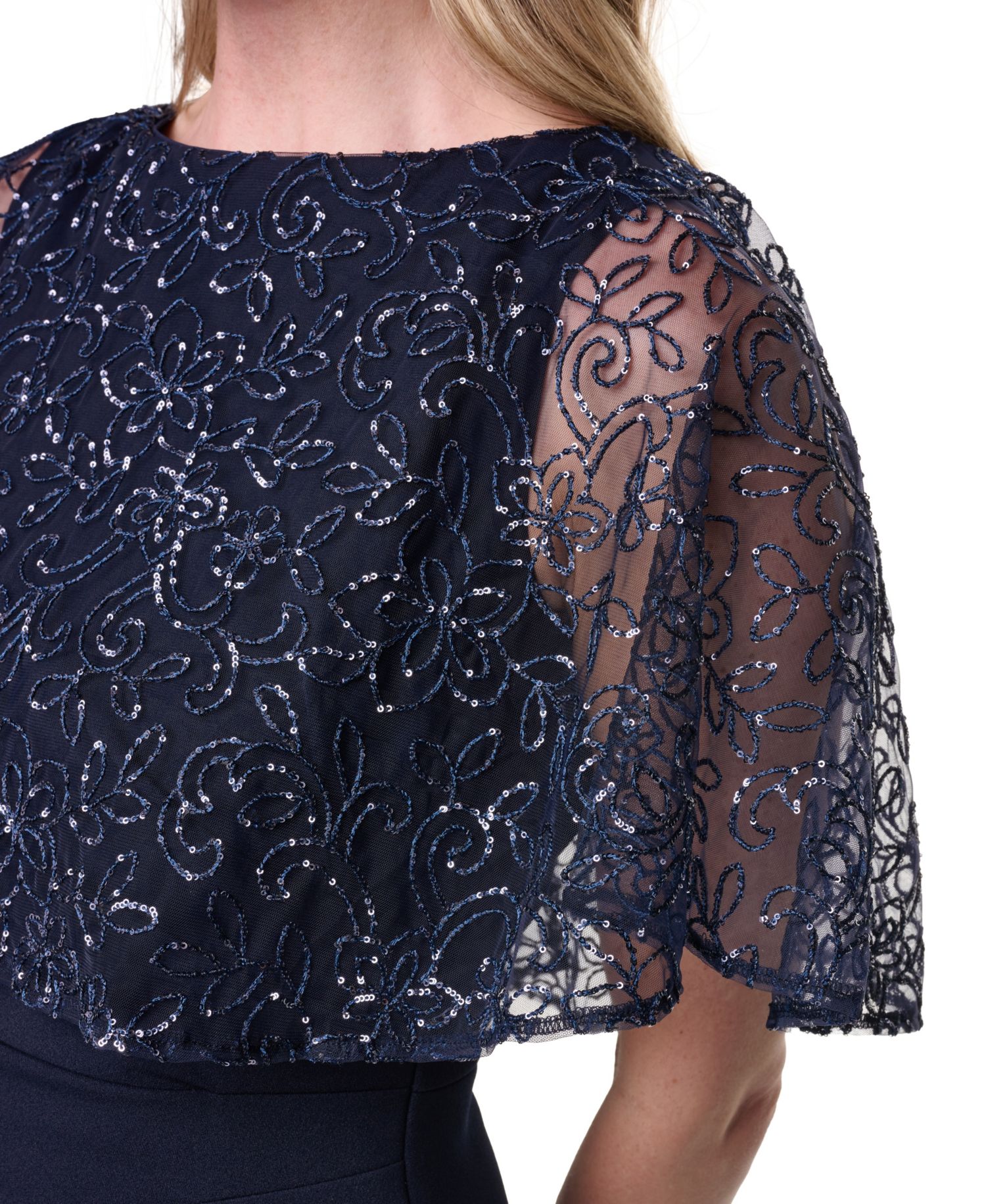 Petite Capelet Boat Neck Sequin Detail Gown
