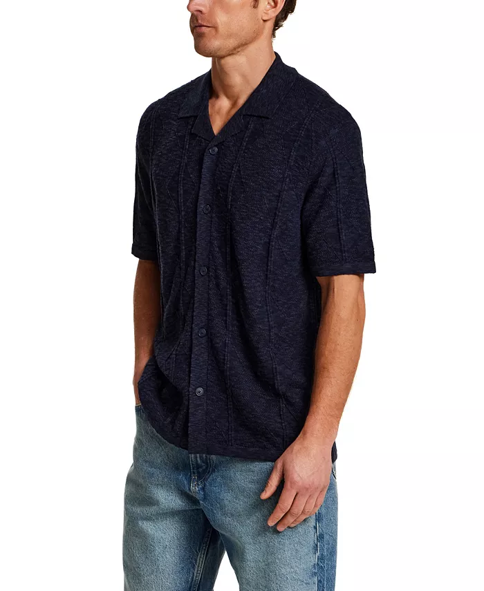 Men's Short-Sleeve Vertical Diamond Slub Shirt - thumbnail 2