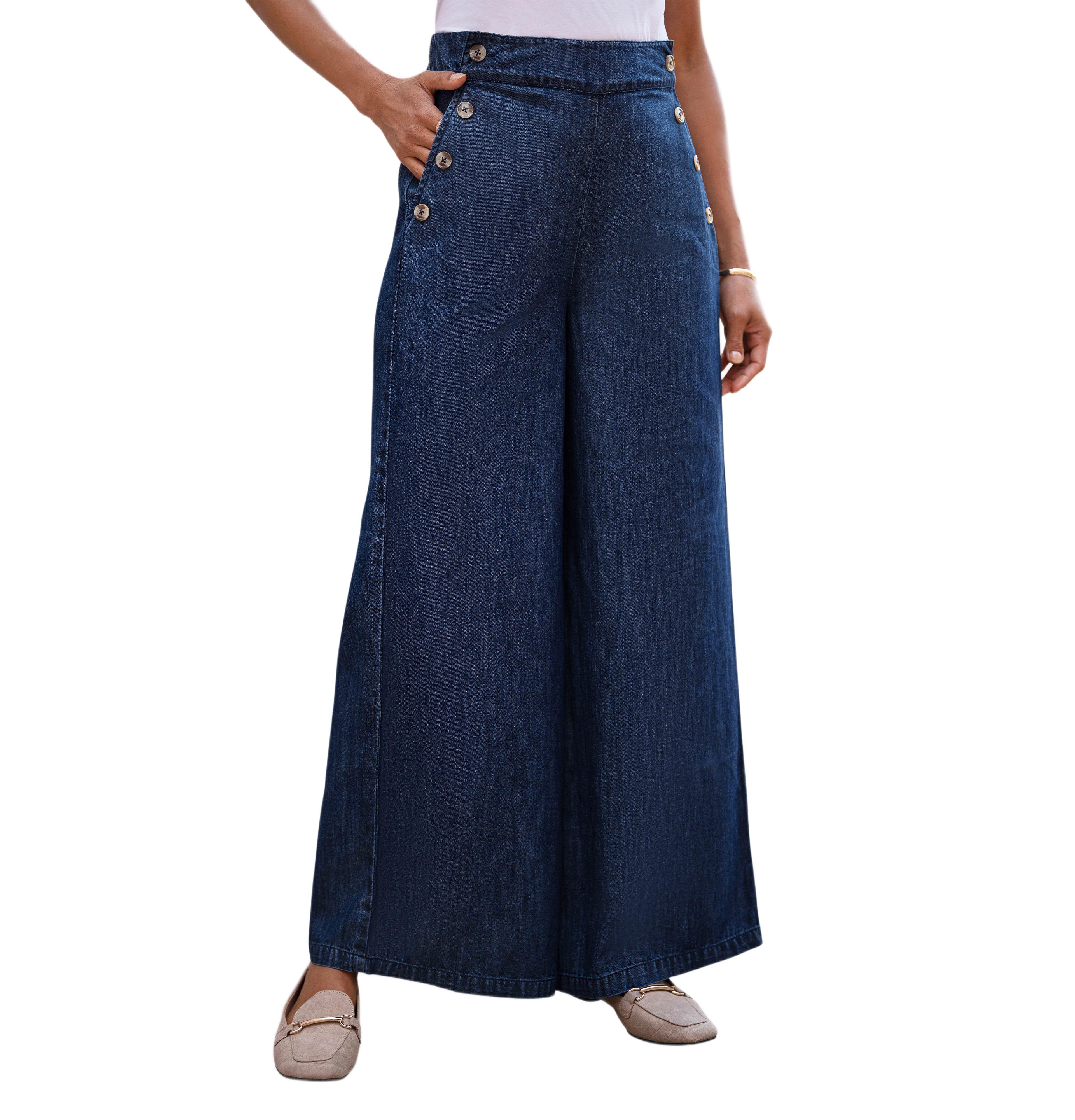 Yumi Women's Chambray Wide Leg Trousers