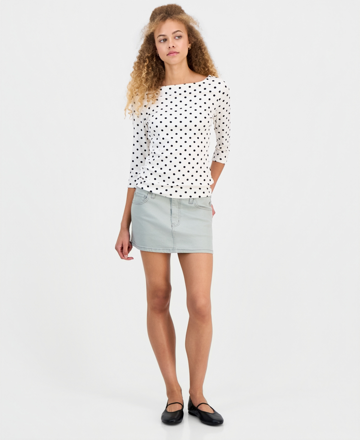 Self Esteem Juniors' Polka Dot Boat-Neck 3/4-Sleeve Tee
