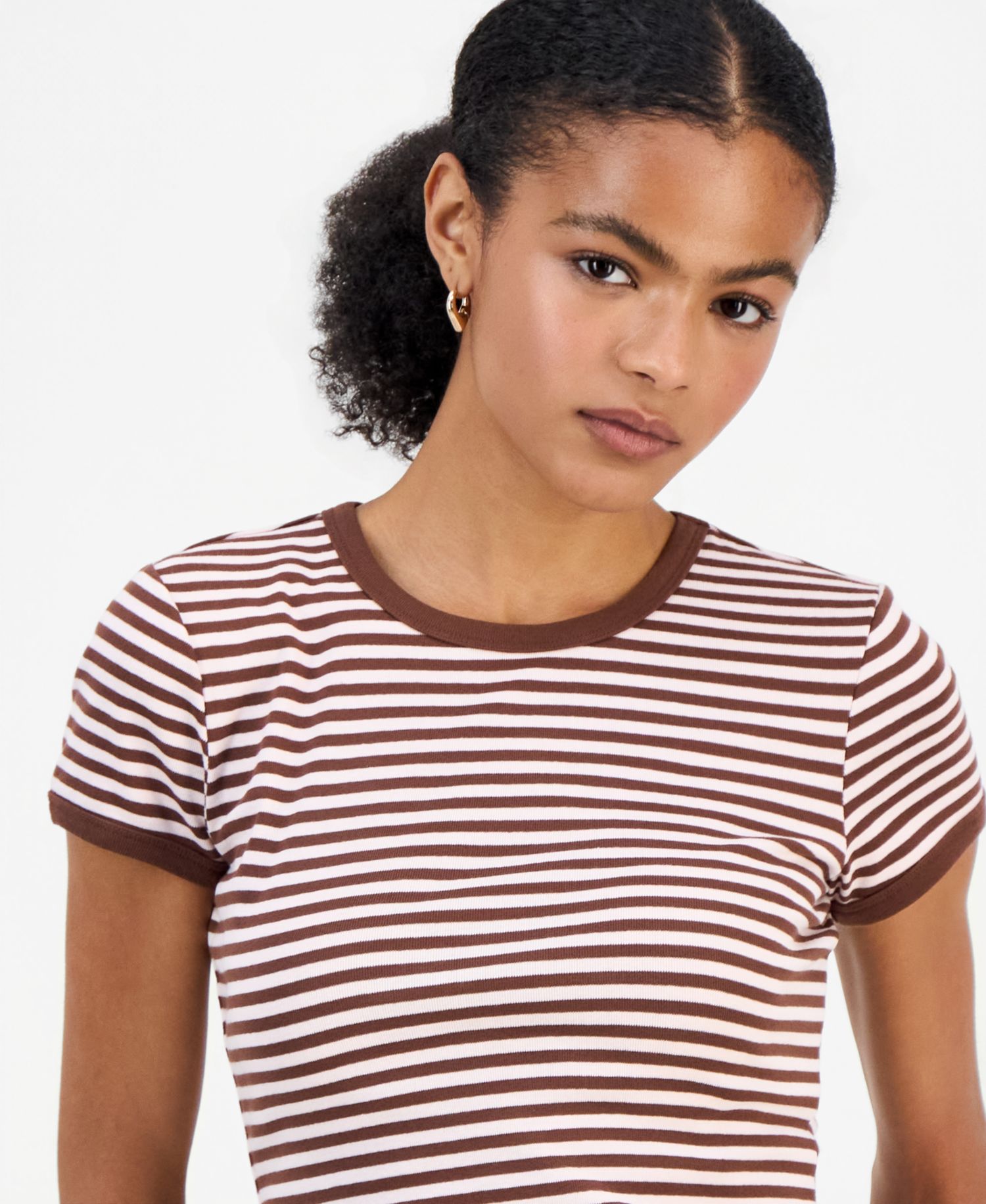 Juniors' Striped Ringer T-Shirt