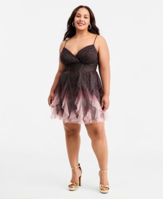Trendy Plus Size Glitter Ombr&eacute; Petal Short Dress
