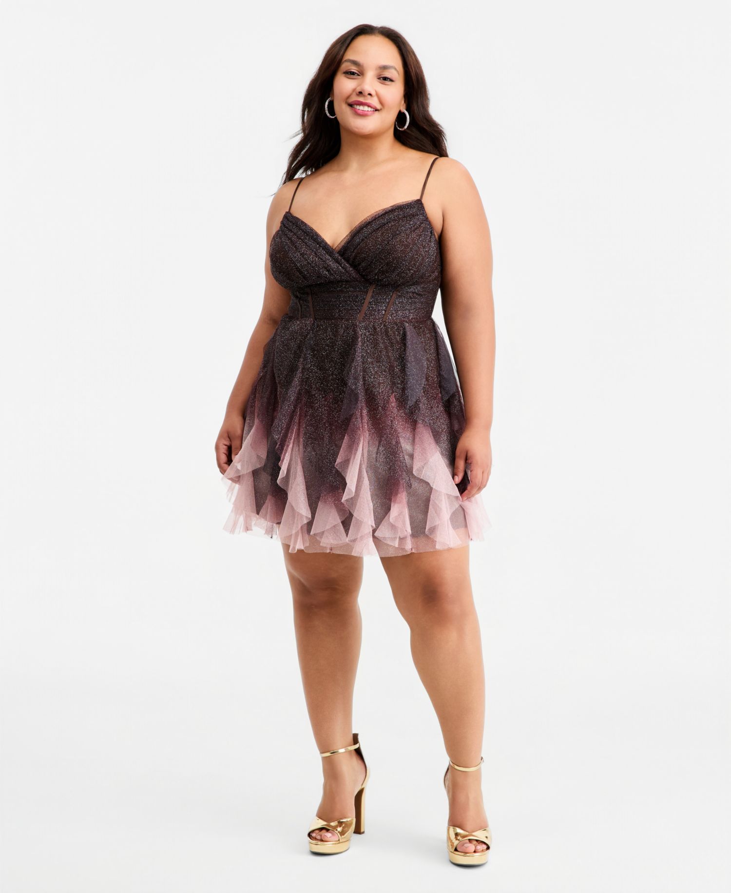Trendy Plus Size Glitter Ombr&eacute; Petal Short Dress