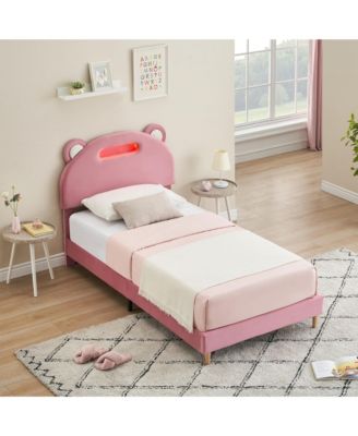 Twin Upholstered Bed Frame with Led Headboard