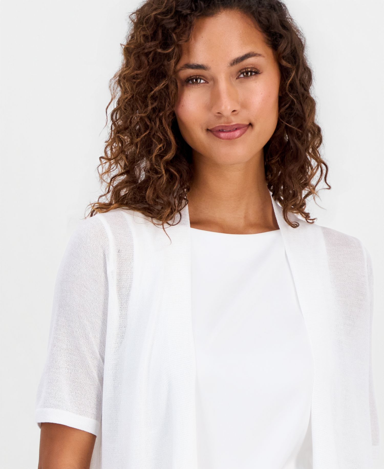 Women's Short-Sleeve Open-Front Semi-Sheer Cardigan