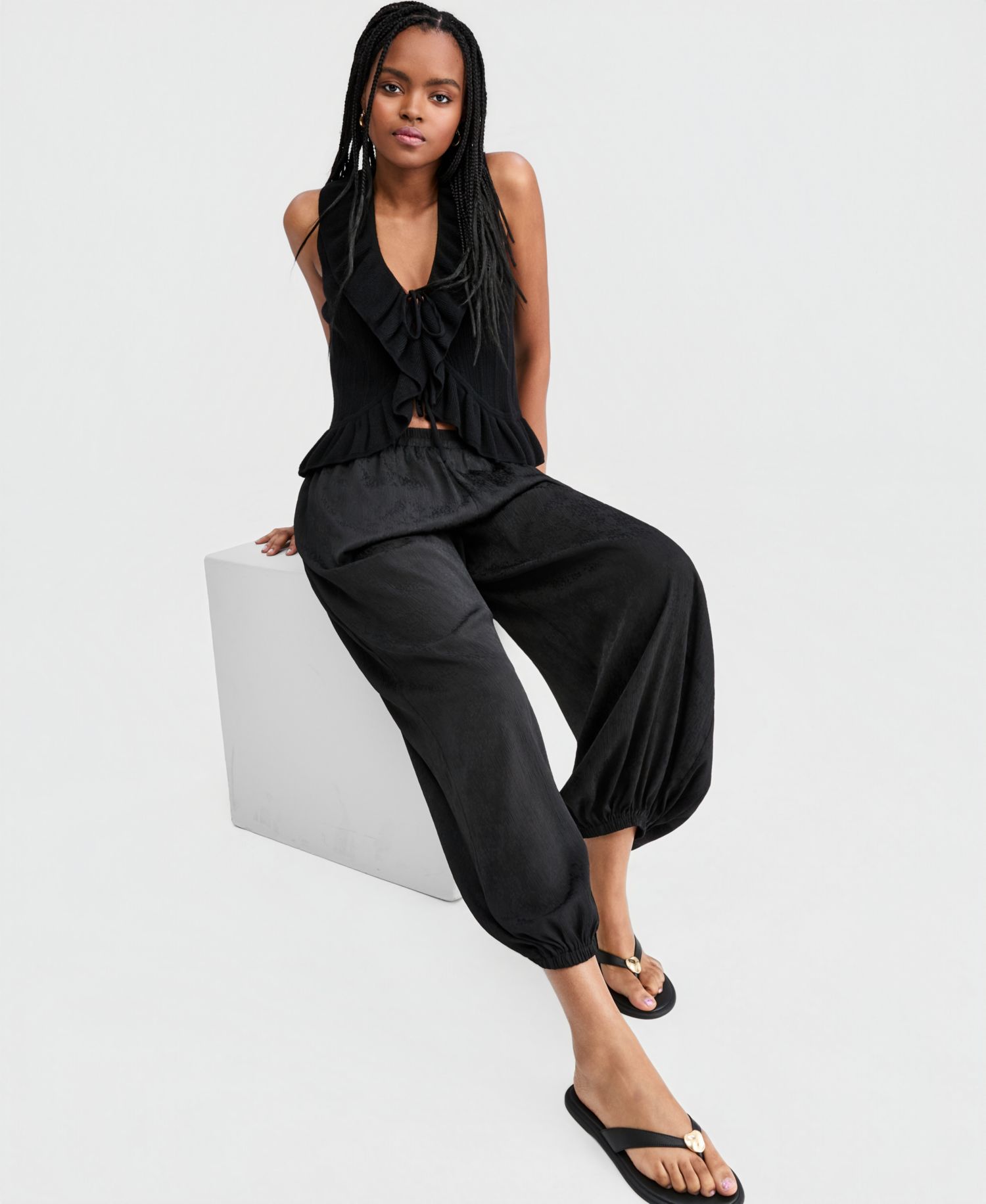 Women's Ruffled Tie-Front Top
