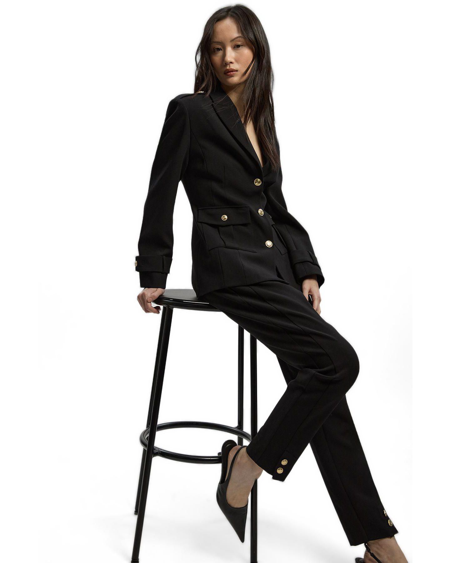 Женские брюки Karen Millen Petite Military Straight Leg Trousers, цвет: Чёрный — фото 2