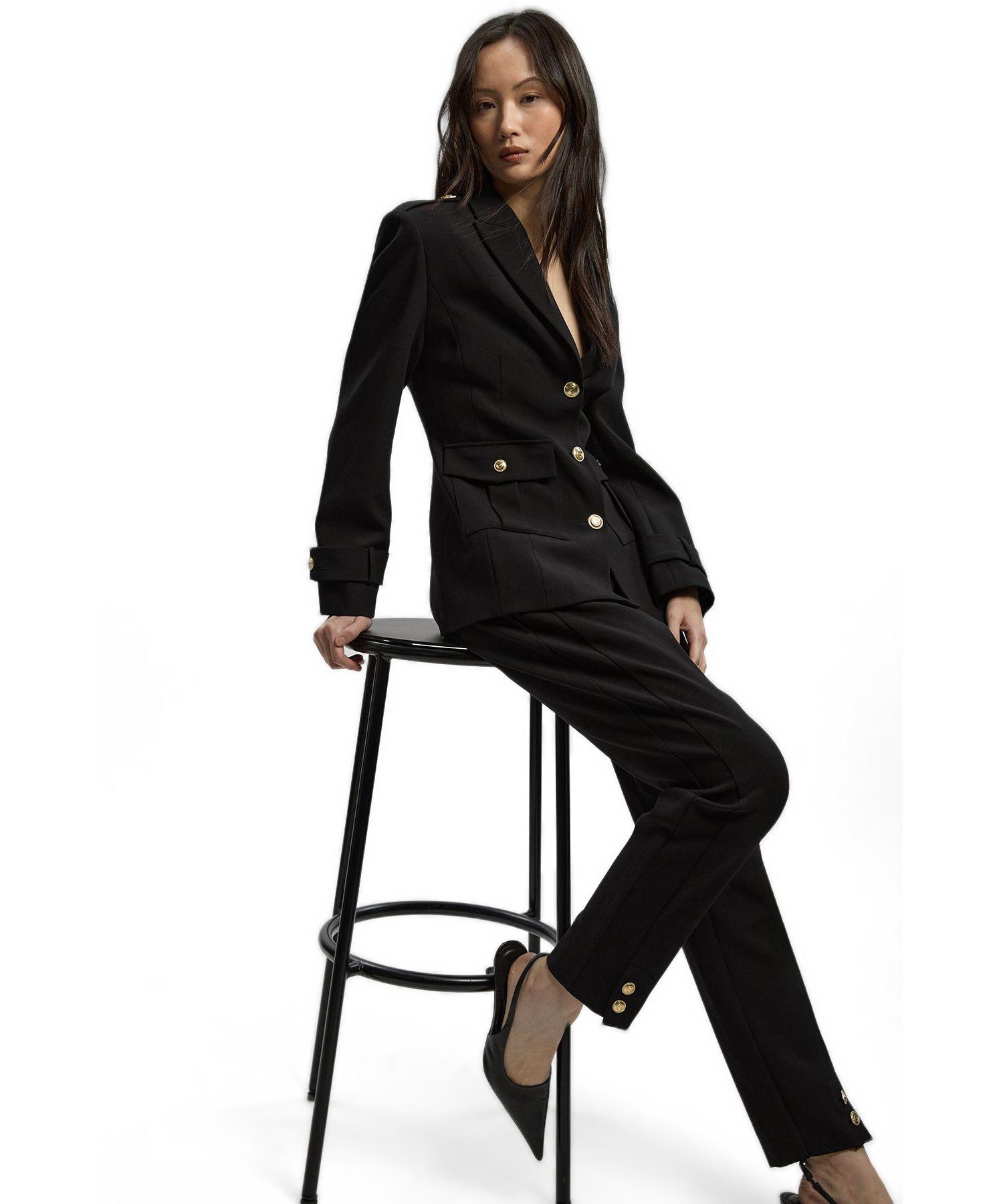 Petite Military Straight Leg Trousers
