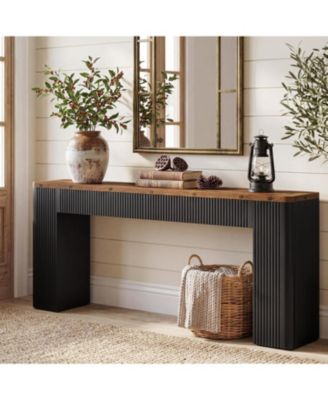 82.7" Extra Long Entryway Table, Fluted Narrow Farmhouse Console Table with Curved Edges, Wood Sofa Table Behind Couch