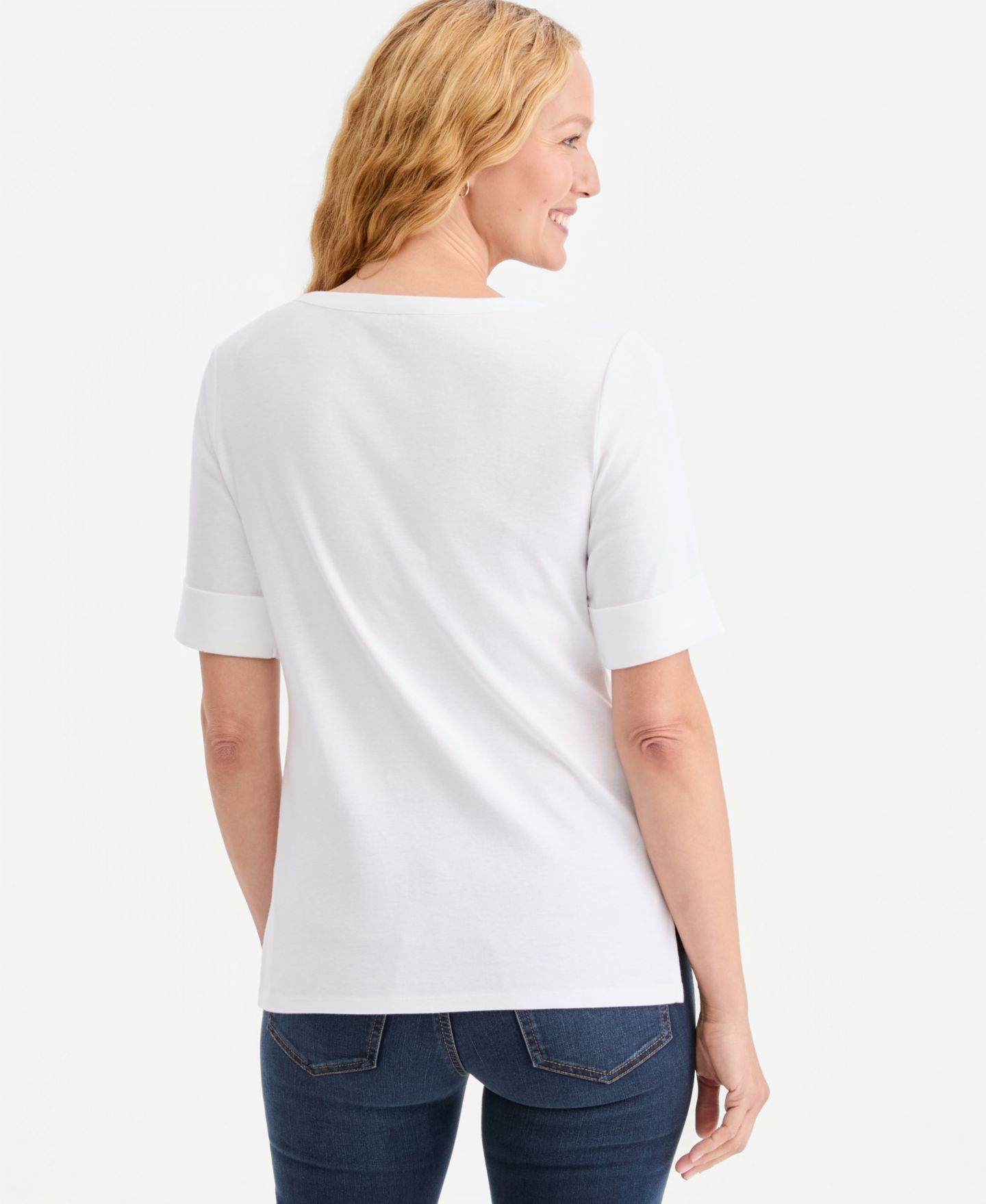 Женский топ Style & Co Pima Cotton Boat-Neck Elbow Sleeve Top, цвет: Яркий белый — фото 4