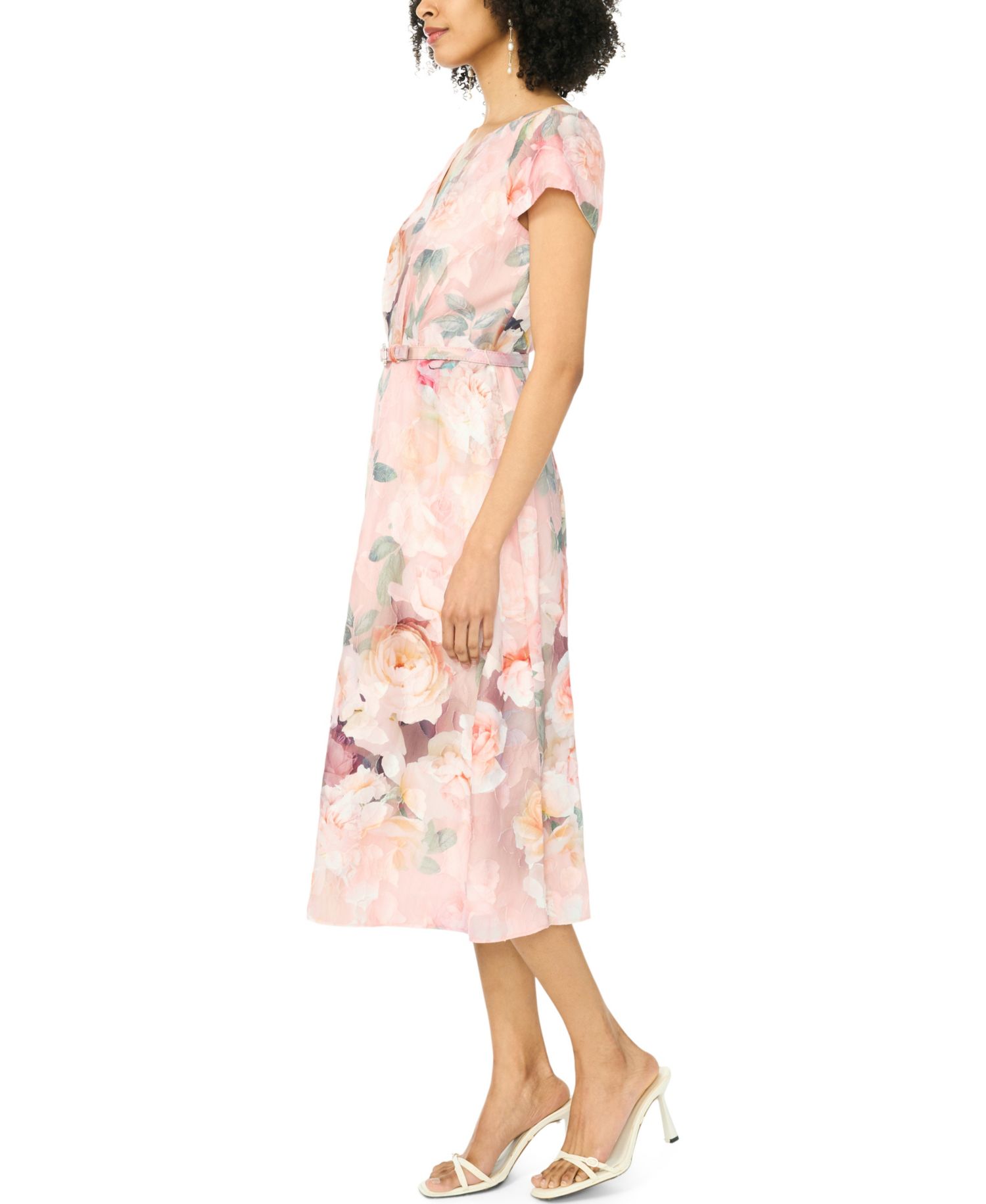 Women's Flutter-Sleeve V-Neck Fit & Flare Dress