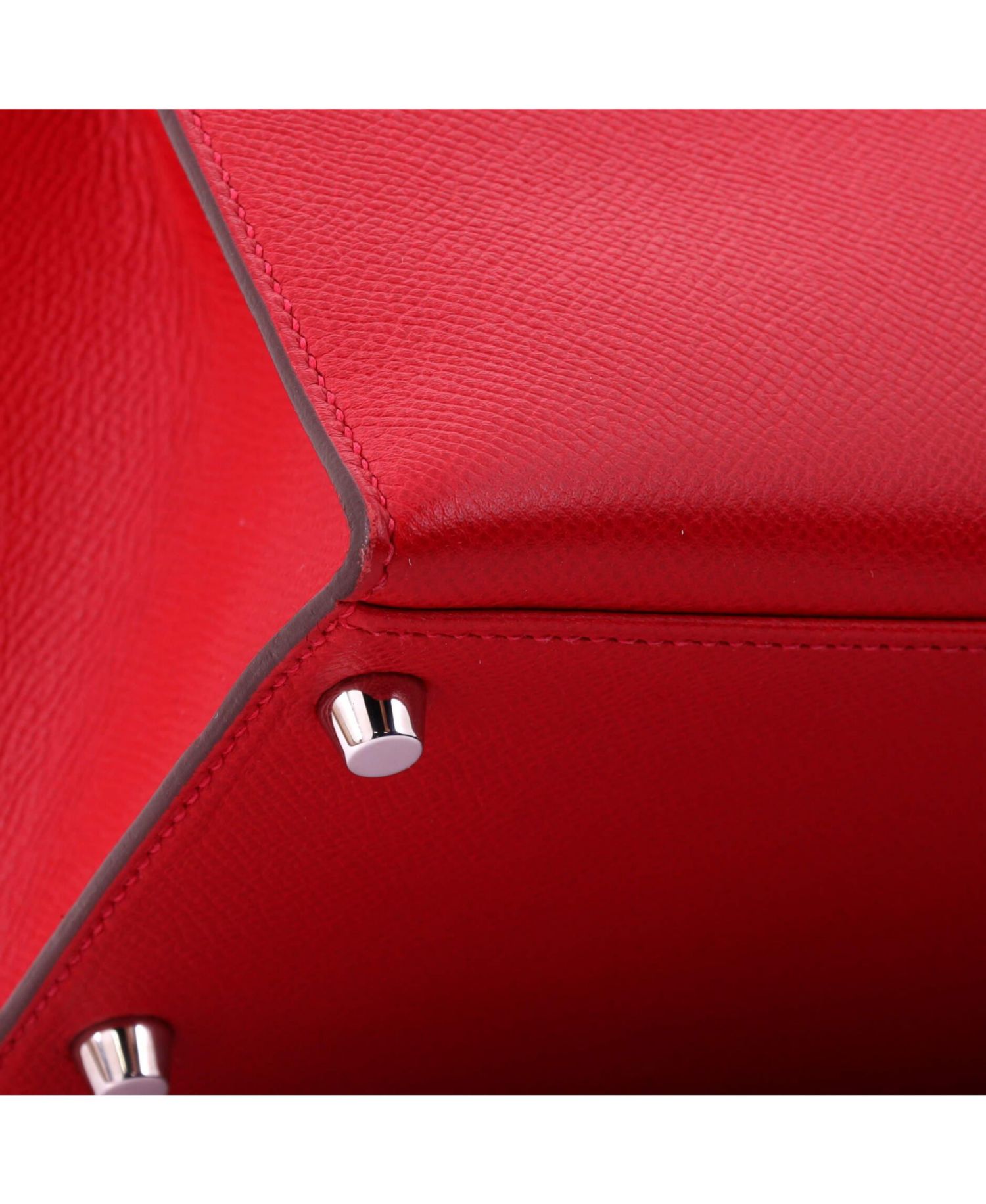 Kelly 28 Handbag Red Epsom with Palladium Hardware