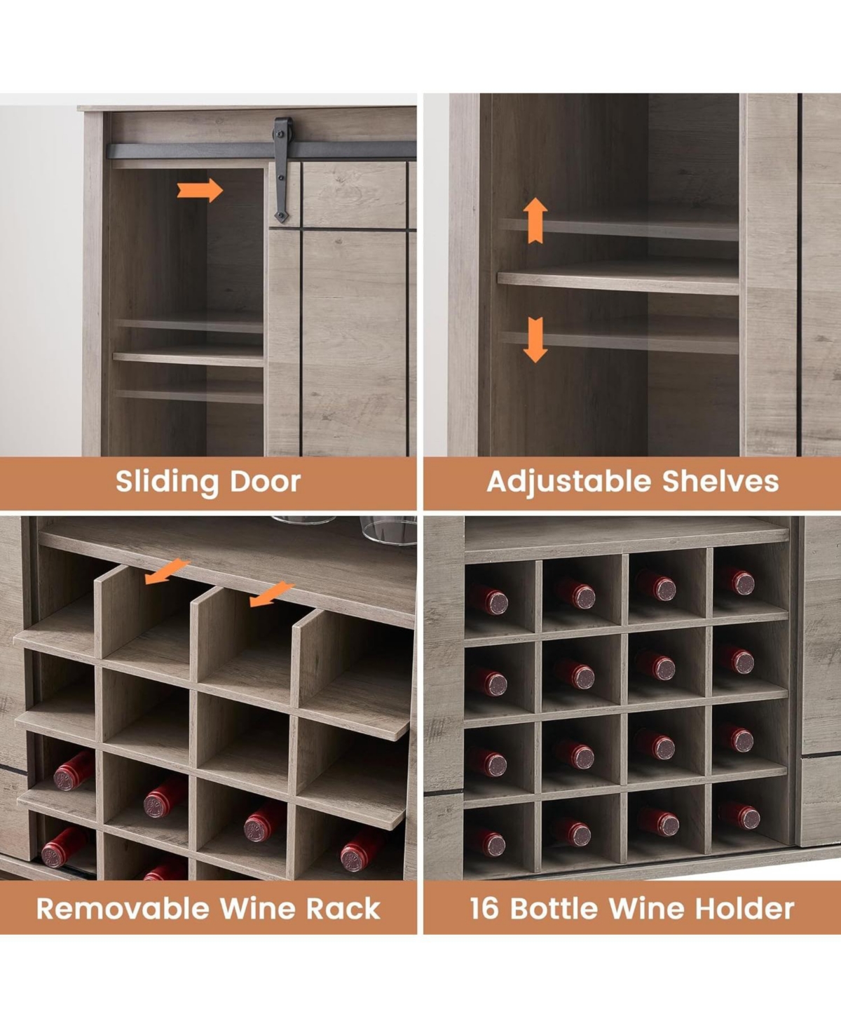 Gaomon wine Bar Cabinet with Sliding Barn Door Buffet Sideboard Cabinet with 16 Bottle Wine Rack