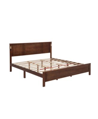 King Size Bed with Tall-Panel Headboard and Footboard, Built-in LED Lights, USB Charging Station