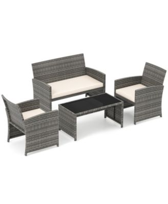 4 Piece Patio Conversation Set Rattan Chairs Loveseat and Table