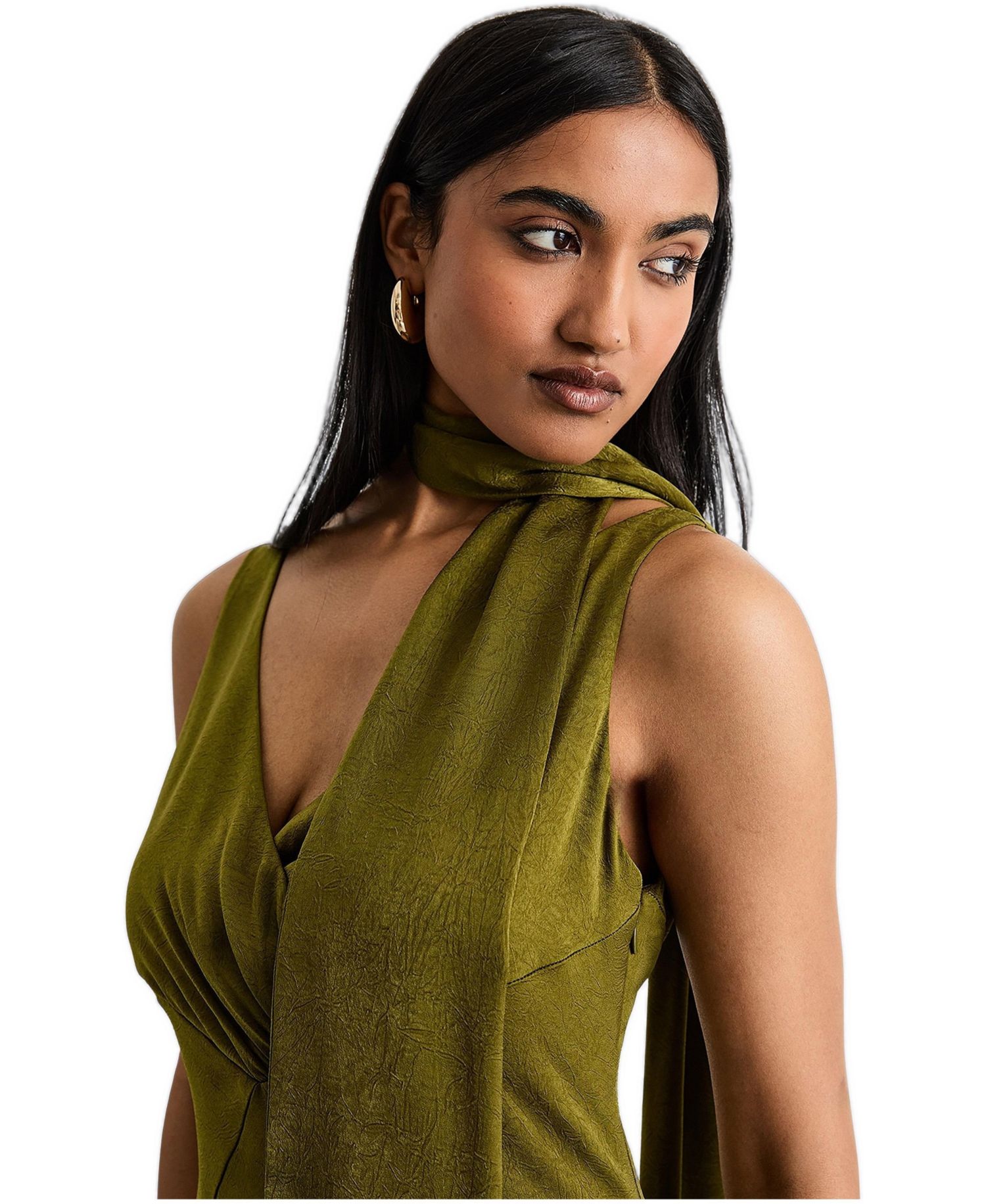 Women's Plain Scarf Detail Tie Neck Maxi Dress