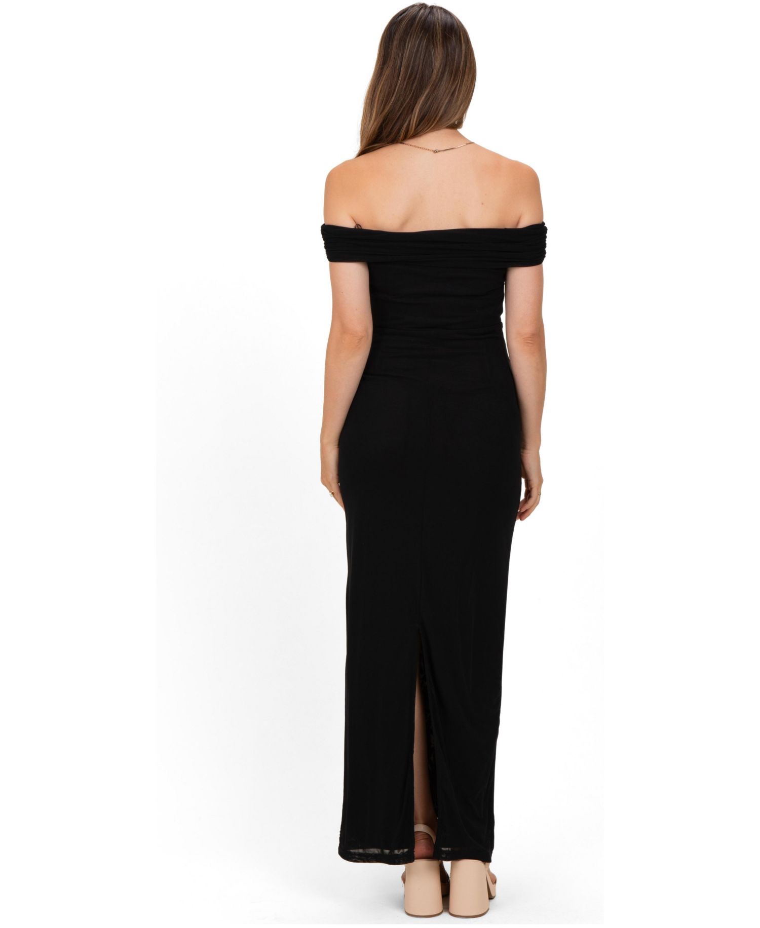 Women's Black Off Shoulder Mesh Maxi Dress