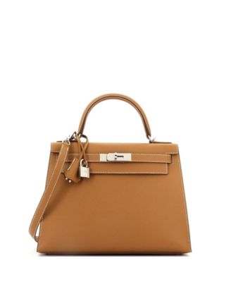 Kelly 28 Handbag Brown Epsom with Palladium Hardware