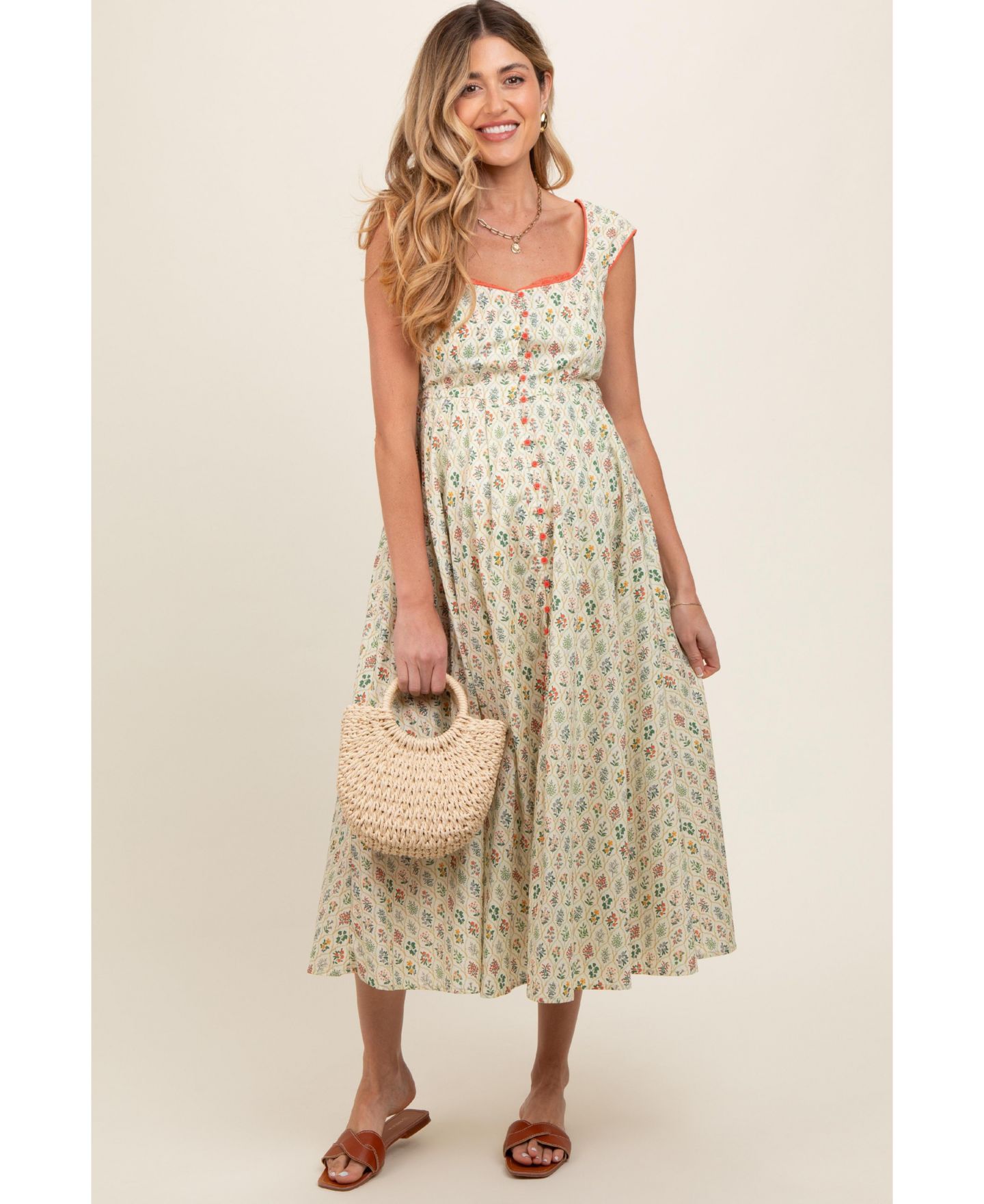 Женское платье Pinkblush Cream Floral Button Front Sleeveless Maxi, цвет: Кремовый — фото 1