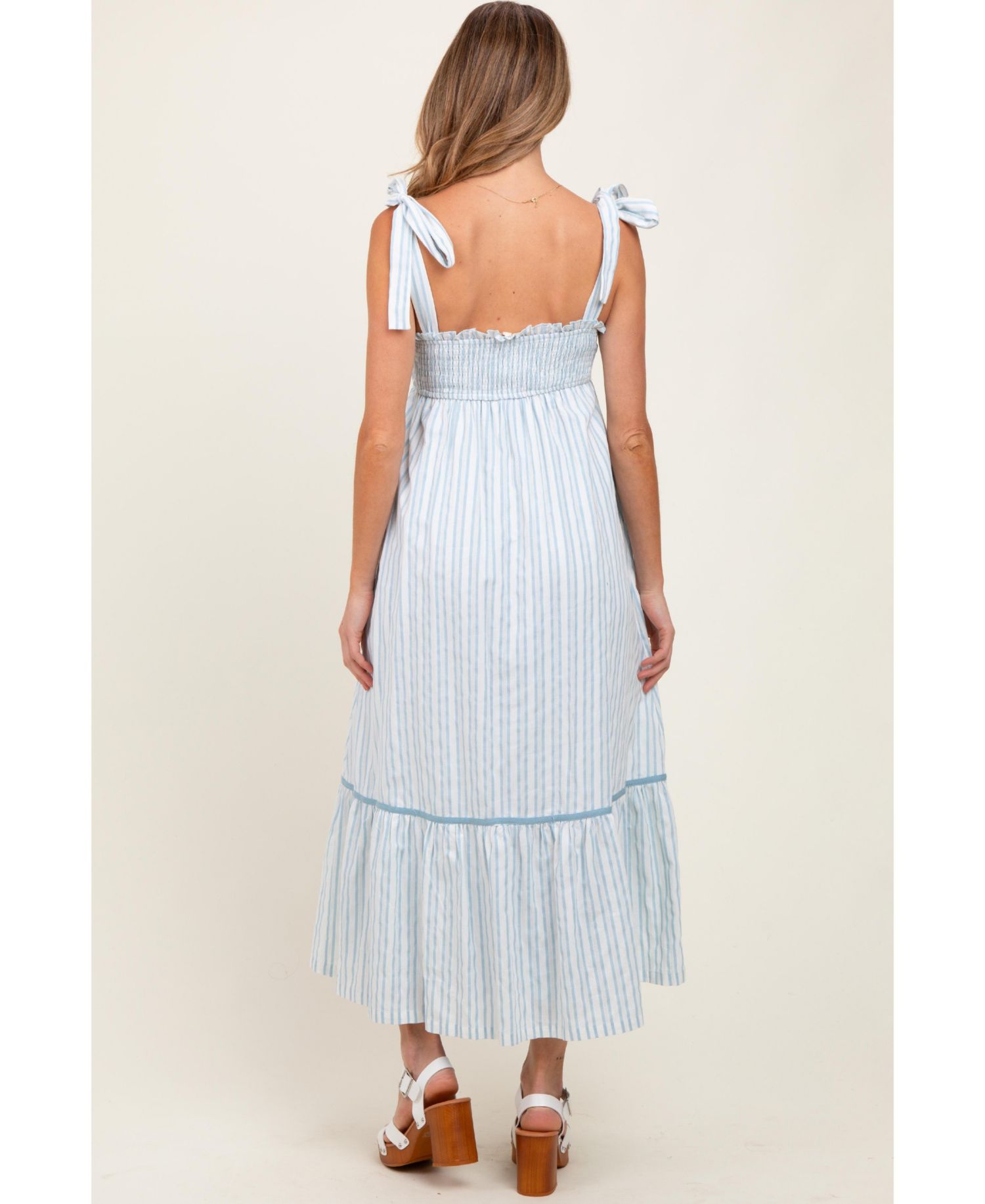 Women's Ivory Striped Bow-Tie Maxi Dress