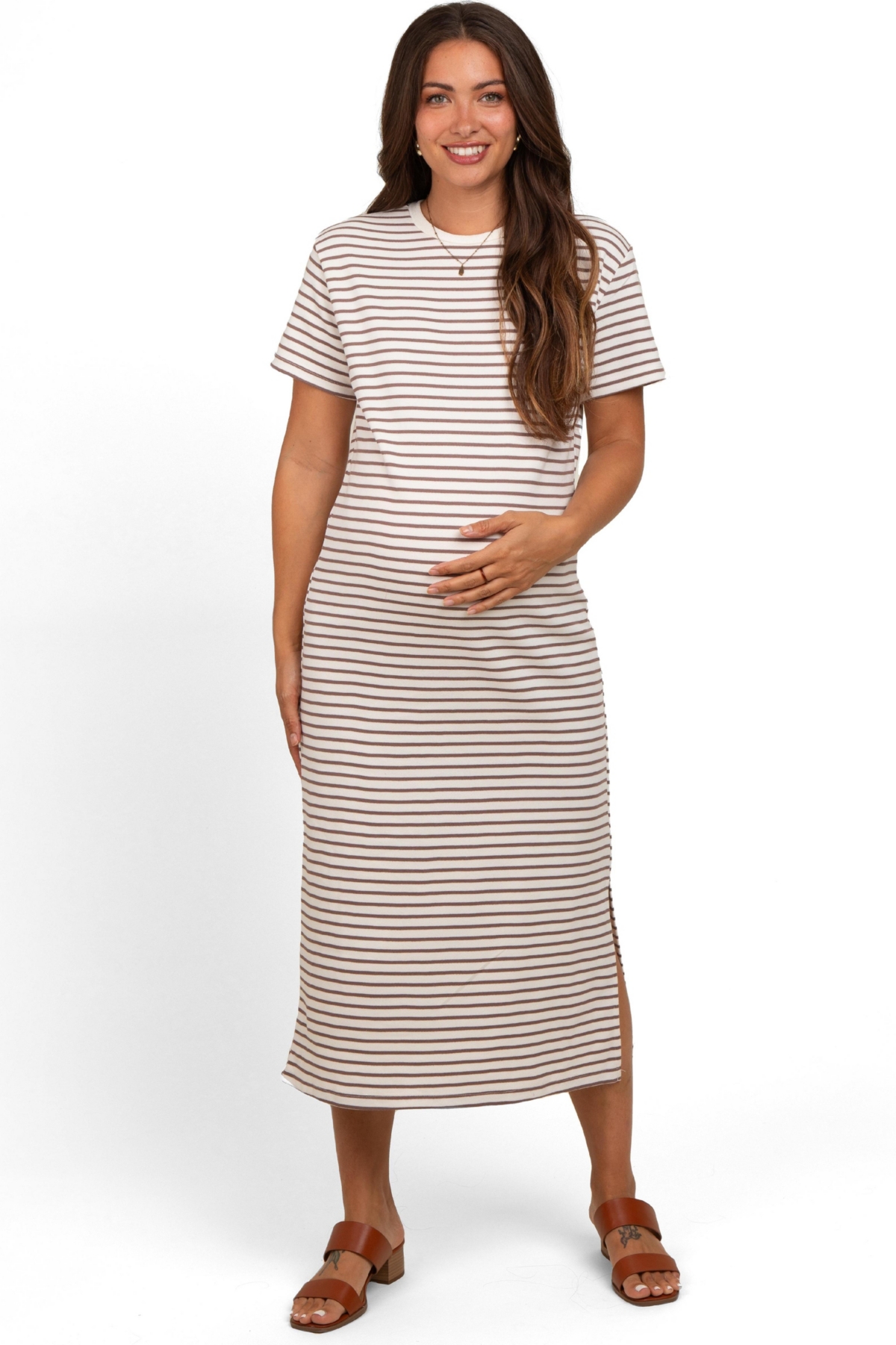 Pinkblush Maternity Striped Short Sleeve T-Shirt Midi Dress