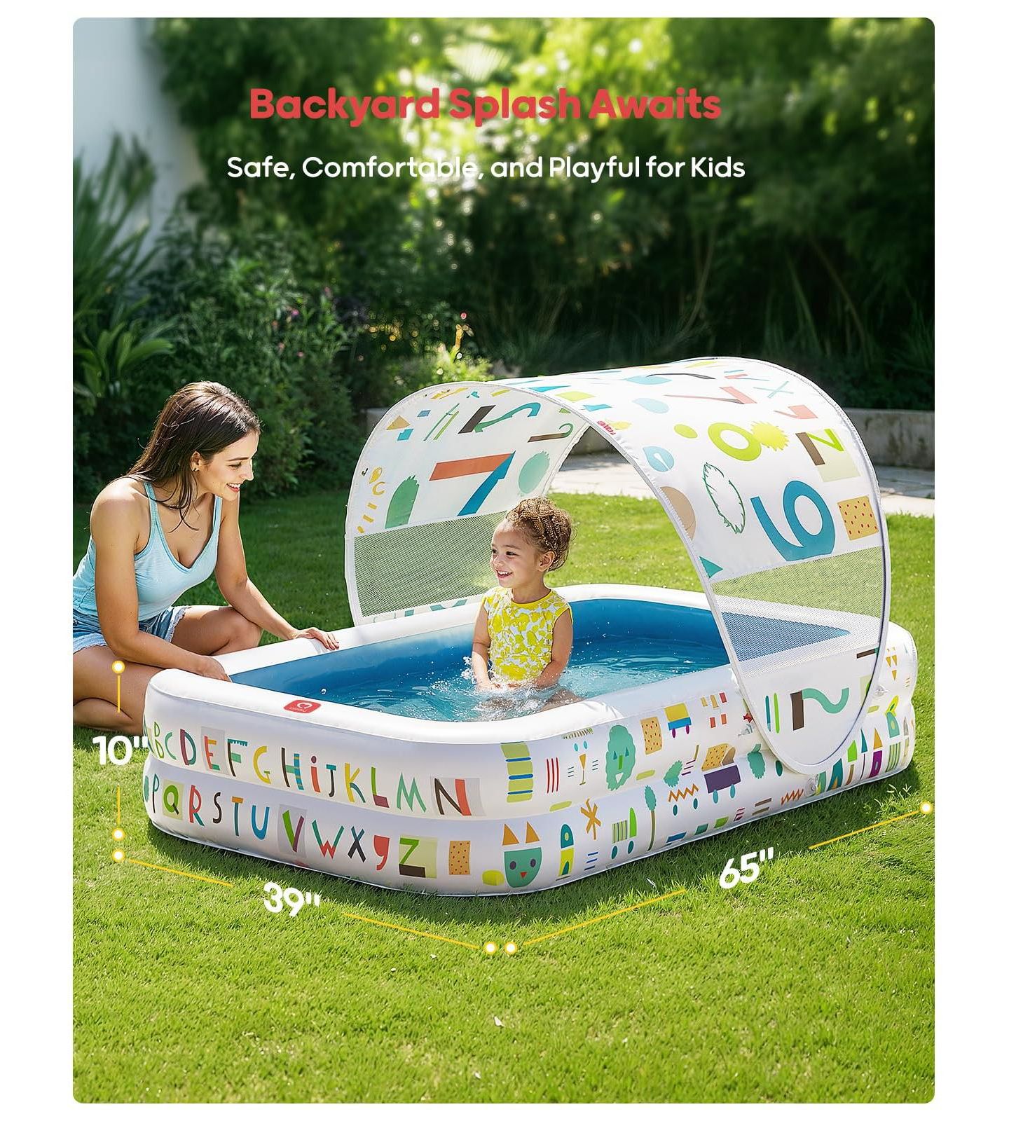 Детская игрушка GNUADZ 65" x 39" Inflatable Kiddie Pool with Ball Pit and Canopy, Ages 1-6, цвет: Синий — фото 3